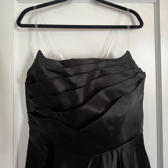 Women's Strapless Satin Dress - Lace Up Back - Picture 3 of 6